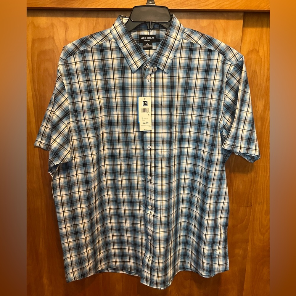 Haggar teal plaid button down shirt new w/ tags size: XL
